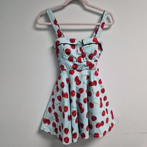 Lost And Found Blue Cherry Print A Line Dress